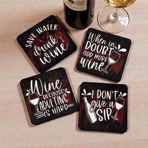 NWT Custom Absorbent Neoprene Wine Inspired Coasters Set of 4, Non-Slip Base